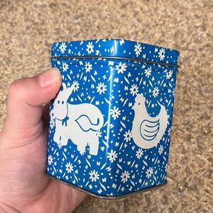 Vintage Blue and White Animal Print Tin